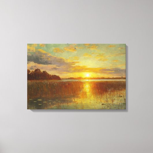 Peder Monsted - Sunset over een Deense Fjord Canvas Afdruk (Voorkant)