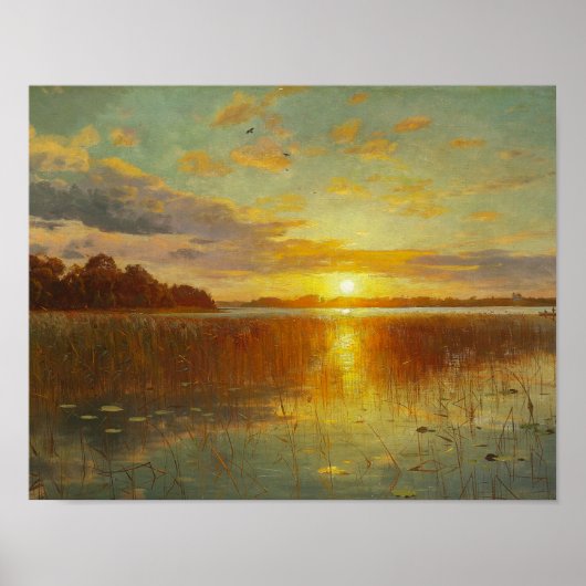 Peder Monsted - Sunset over een Deense Fjord Poster (Voorkant)