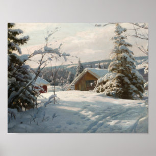 Peder Monsted - winterlandschap met zonlicht Poster