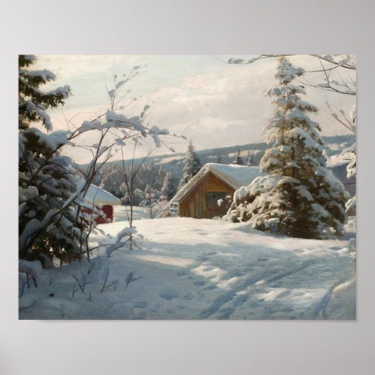 Peder Monsted - winterlandschap met zonlicht Poster (Voorkant)