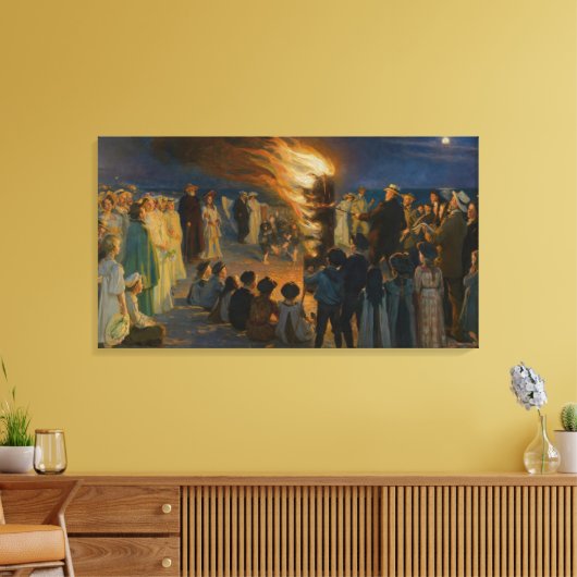 Peder Severin Kroyer - Bonfire in de nacht van de  Canvas Afdruk (Insitu (Woonkamer))