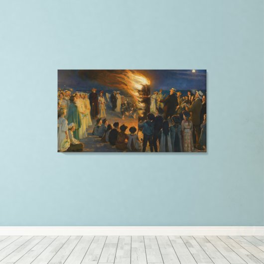 Peder Severin Kroyer - Bonfire in de nacht van de Canvas Afdruk (Insitu (Houten vloer))