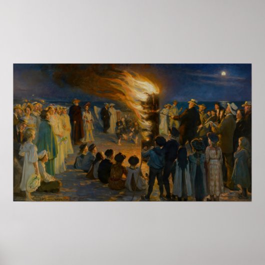 Peder Severin Kroyer - Bonfire in de nacht van de  Poster (Voorkant)