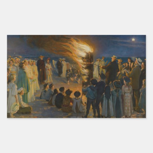 Peder Severin Kroyer - Bonfire in de nacht van de  Rechthoekige Sticker (Voorkant)