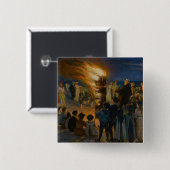 Peder Severin Kroyer - Bonfire in de nacht van de  Vierkante Button 5,1 Cm (Voorkant /achterkant)