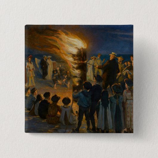 Peder Severin Kroyer - Bonfire in de nacht van de  Vierkante Button 5,1 Cm (Voorkant)