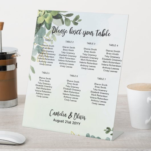 Pedestal 7 Table Wedding Seating Chart Greenery P Reclamebord Met Voetstuk (Insitu)