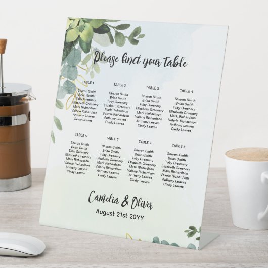 Pedestal 8 Table Wedding Seating Chart Greenery P Reclamebord Met Voetstuk (Insitu)