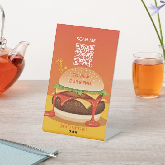 Pedestal Sign – Burger QR Menu Display Reclamebord Met Voetstuk (Insitu)