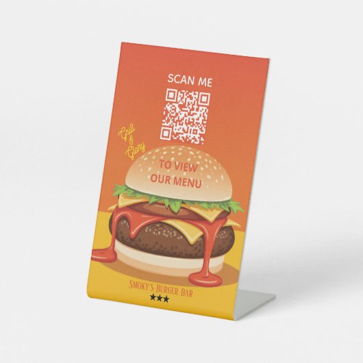 Pedestal Sign – Burger QR Menu Display Reclamebord Met Voetstuk (Voorkant)