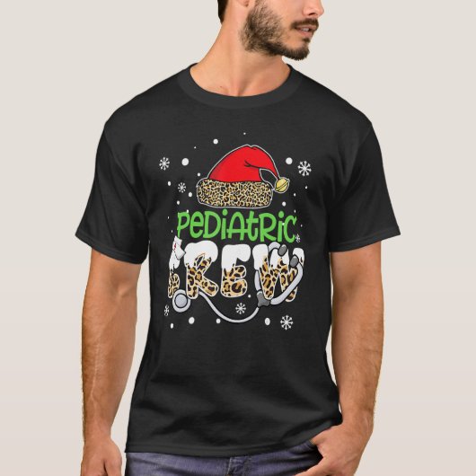 Pediatric Crew Leopard Santa Hat Stethoscope Nurse T-shirt (Voorkant)