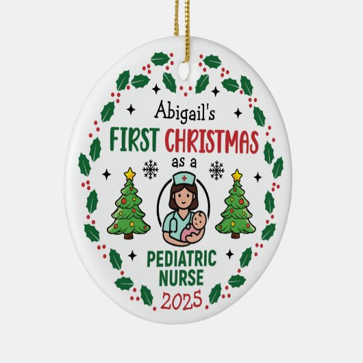 Pediatric Nurse First Christmas Tree Personalized  Keramisch Ornament (Rechts)