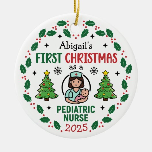 Pediatric Nurse First Christmas Tree Personalized  Keramisch Ornament (Voorkant)