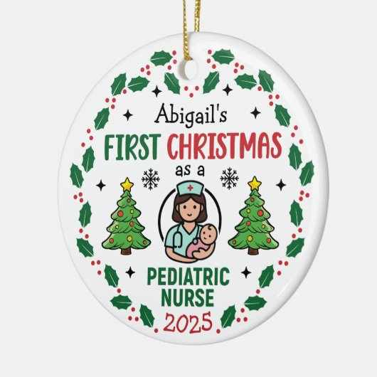 Pediatric Nurse First Christmas Tree Personalized Keramisch Ornament (Links)