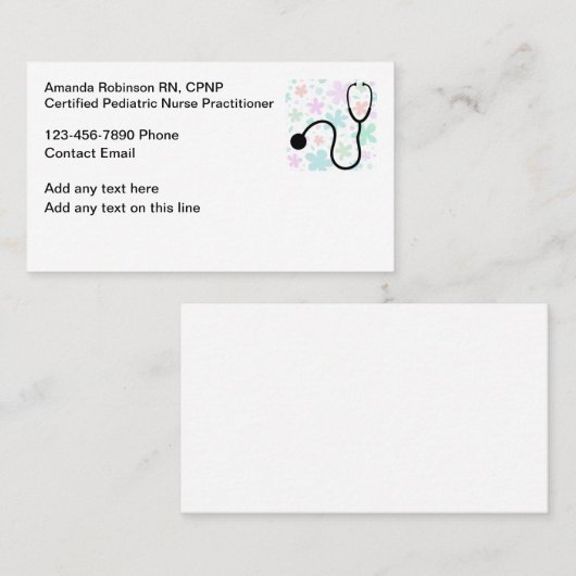 Pediatric Nurse Practitioner Visitekaartjes (Voorkant / Achterkant)