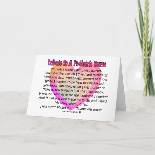 Pediatric Nurse Tribute  Kaart (Voorkant)