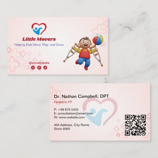 Pediatric Therapy Business | Light Red Visitekaartje (Voorkant / Achterkant)