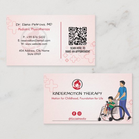 Pediatric Therapy Business | Light Red Visitekaartje (Voorkant / Achterkant)