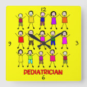 Pediatrician Stick Kids Clock Vierkante Klok (Voorkant)