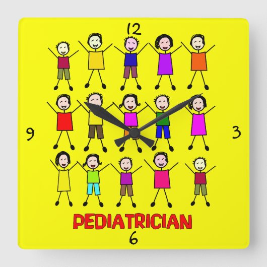 Pediatrician Stick Kids Clock Vierkante Klok (Voorkant)