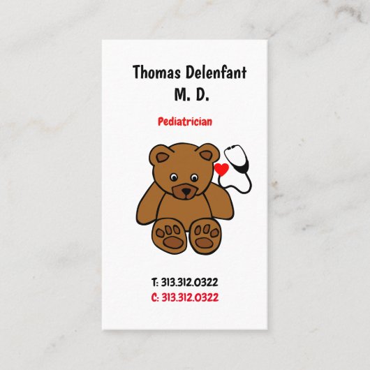 Pediatrische arts - teddy- en hartstethoscoop afsprakenkaartje (Voorkant)