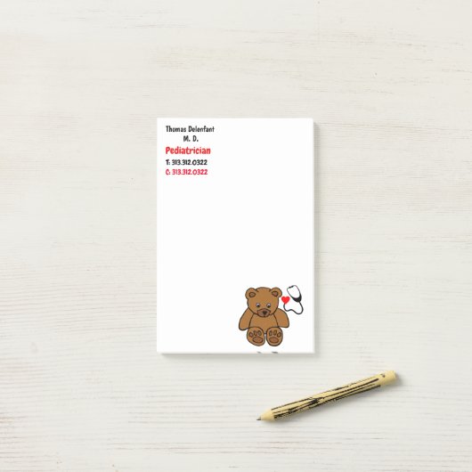 Pediatrische arts - teddy- en hartstethoscoop post-it® notes (Op bureau)