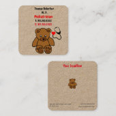 Pediatrische arts - teddy- en hartstethoscoop vierkante visitekaartje (Voorkant / Achterkant)