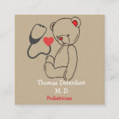 Pediatrische arts - teddy - stethoscoop vierkante visitekaartje (Voorkant)