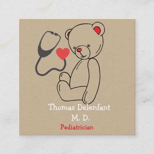 Pediatrische arts - teddy - stethoscoop vierkante visitekaartje (Voorkant)