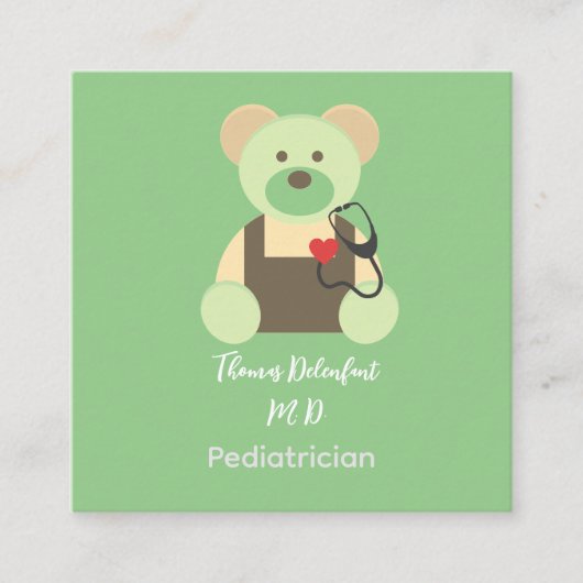Pediatrische arts - teddy - stethoscoop vierkante visitekaartje (Voorkant)