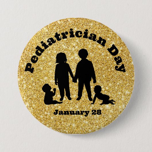 Pediatrische Dag Button met Silhouettes van Kinder (Voorkant)