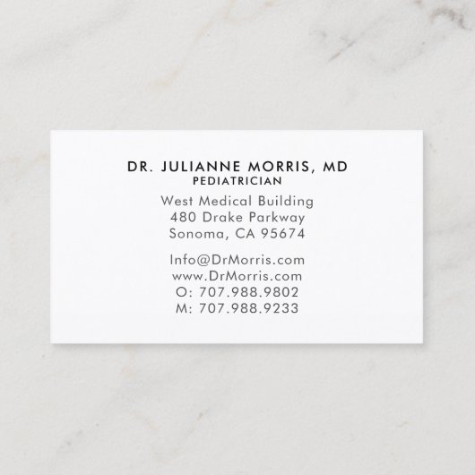 Pediatrische Slaapende Baby Foto Visitekaartje (Achterkant)