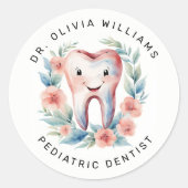 Pediatrische tandarts Blush Waterverf Ronde Sticker (Voorkant)