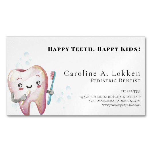 Pediatrische Tandarts Tandheelkunde Kinder Tandart Magnetisch Visitekaartje (Voorkant)