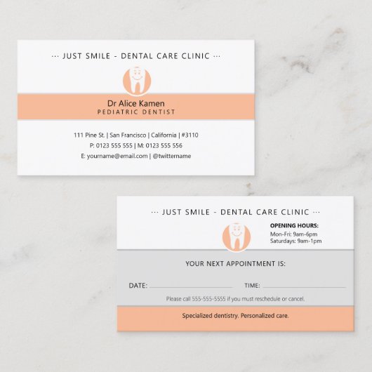 Pediatrische tandarts | Tandheelkundige praktijk Visitekaartje (Voorkant / Achterkant)
