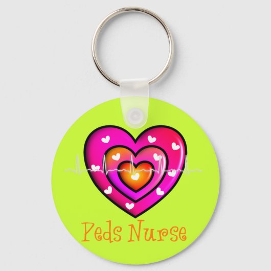 Pediatrische verpleegster Artsy Pink Heart Design Sleutelhanger (Voorkant)