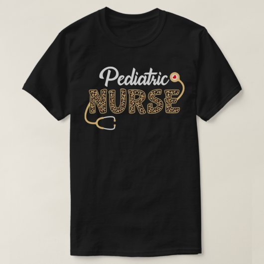 Pediatrische verpleegster Leopard Print Stethoscoo T-shirt (Design voorkant)