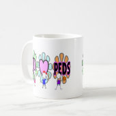 Pediatrische verpleegsters "Peace-Love-Pediatrics" Koffiemok (Voorkant links)