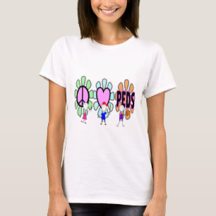 Pediatrische verpleegsters "Peace-Love-Pediatrics" T-shirt