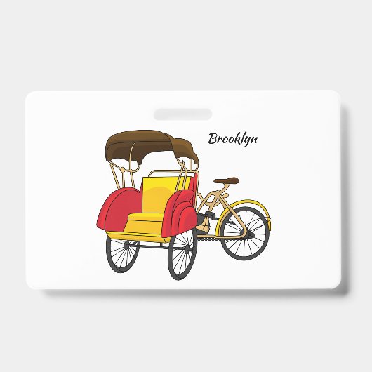 Pedicab rickshaw cartooneske illustratie badge (Voorzijde)