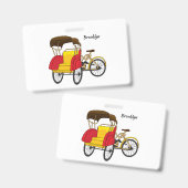 Pedicab rickshaw cartooneske illustratie badge (Voor- en achterkant)