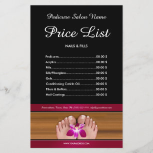 Pedicure Nail Salon Price List - zwarte roze broch Flyer