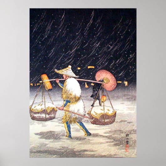 Pedler in de Snowy Night Shotei Takahashi Poster (Voorkant)