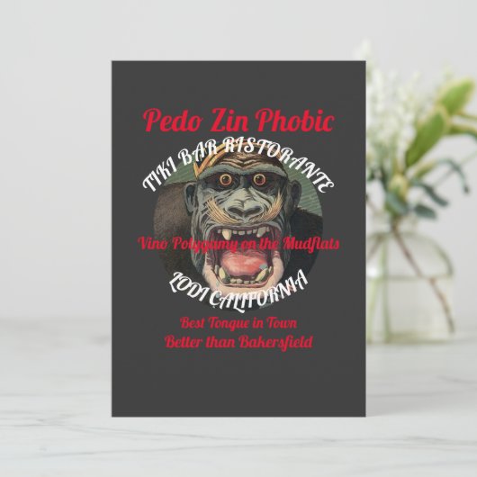 Pedo Zin Phobic Tiki Bar Ristorante Lodi CA Kaart (Staand voorkant)