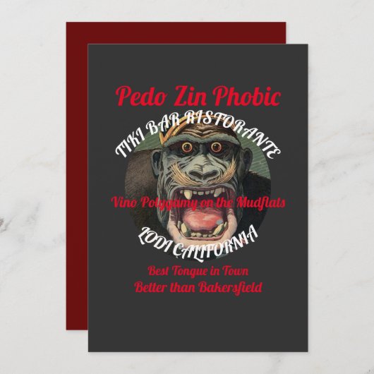 Pedo Zin Phobic Tiki Bar Ristorante Lodi CA Kaart (Voorkant / Achterkant)