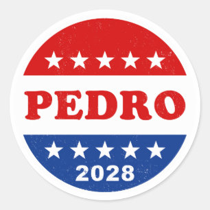 Pedro 2028 Retro Rood Wit Blauw Campaign Button Ronde Sticker