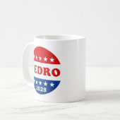 Pedro 2028 Rood Wit Blauw Retro Button Koffiemok (Voorkant links)
