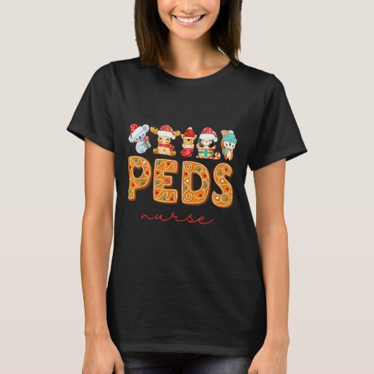 Peds Nurse Gingerbread Christmas Pediatric Nurse H T-shirt (Voorkant)