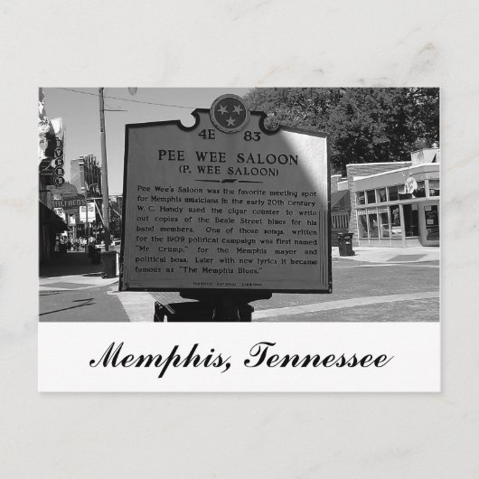 Pee Wee Saloon Historische Marker Memphis Tennesse Briefkaart (Voorkant)