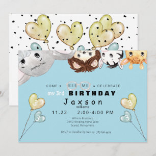 Peek-a-boo Animals Boy's Birthday Party Uitnodigin Kaart